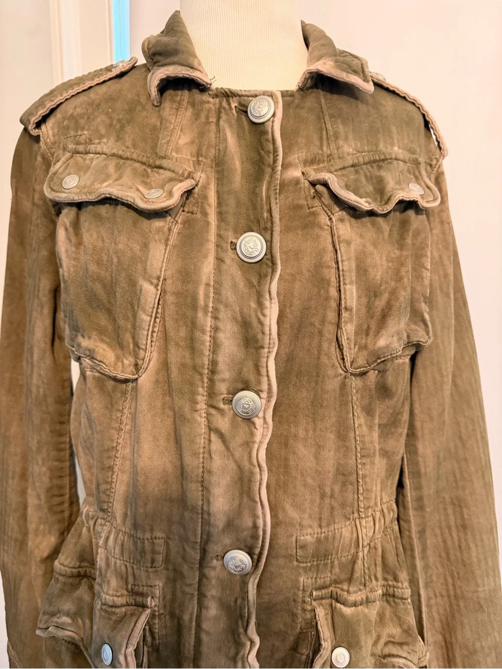 Free People Olive Brown Utility Jacket with Button Front